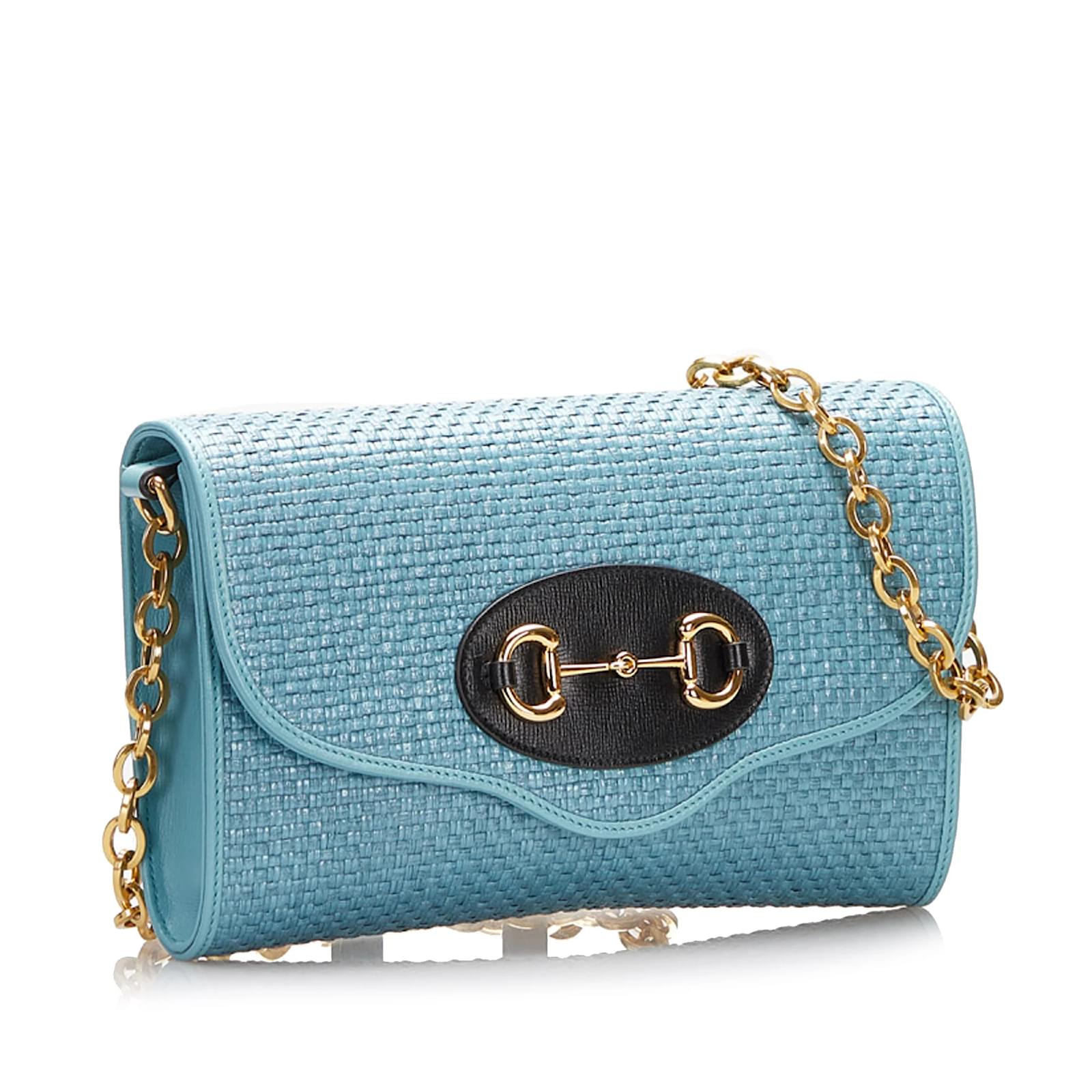 Blue Gucci Horsebit 1955 Raffia