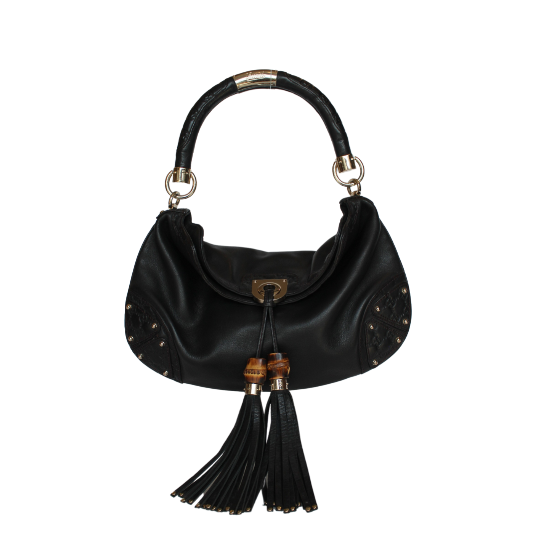 Bolsa gucci Preta bambu com Franjas