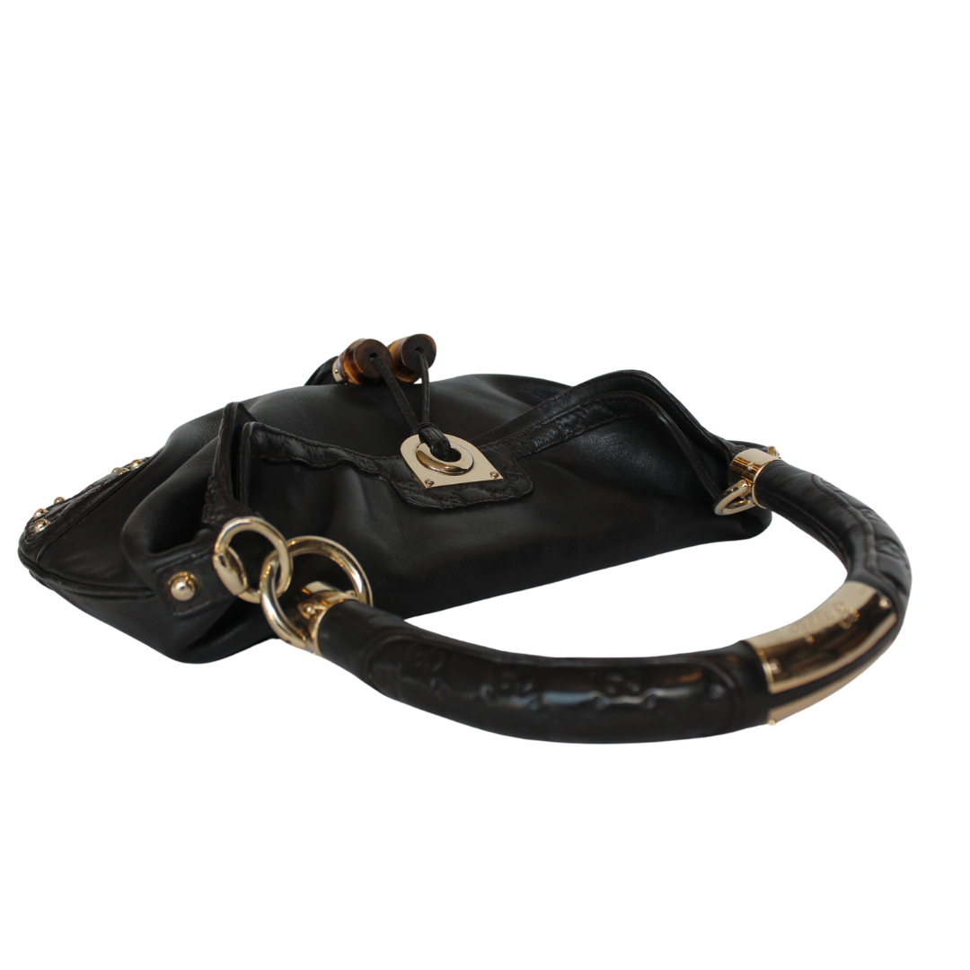 Bolsa gucci Preta bambu com Franjas