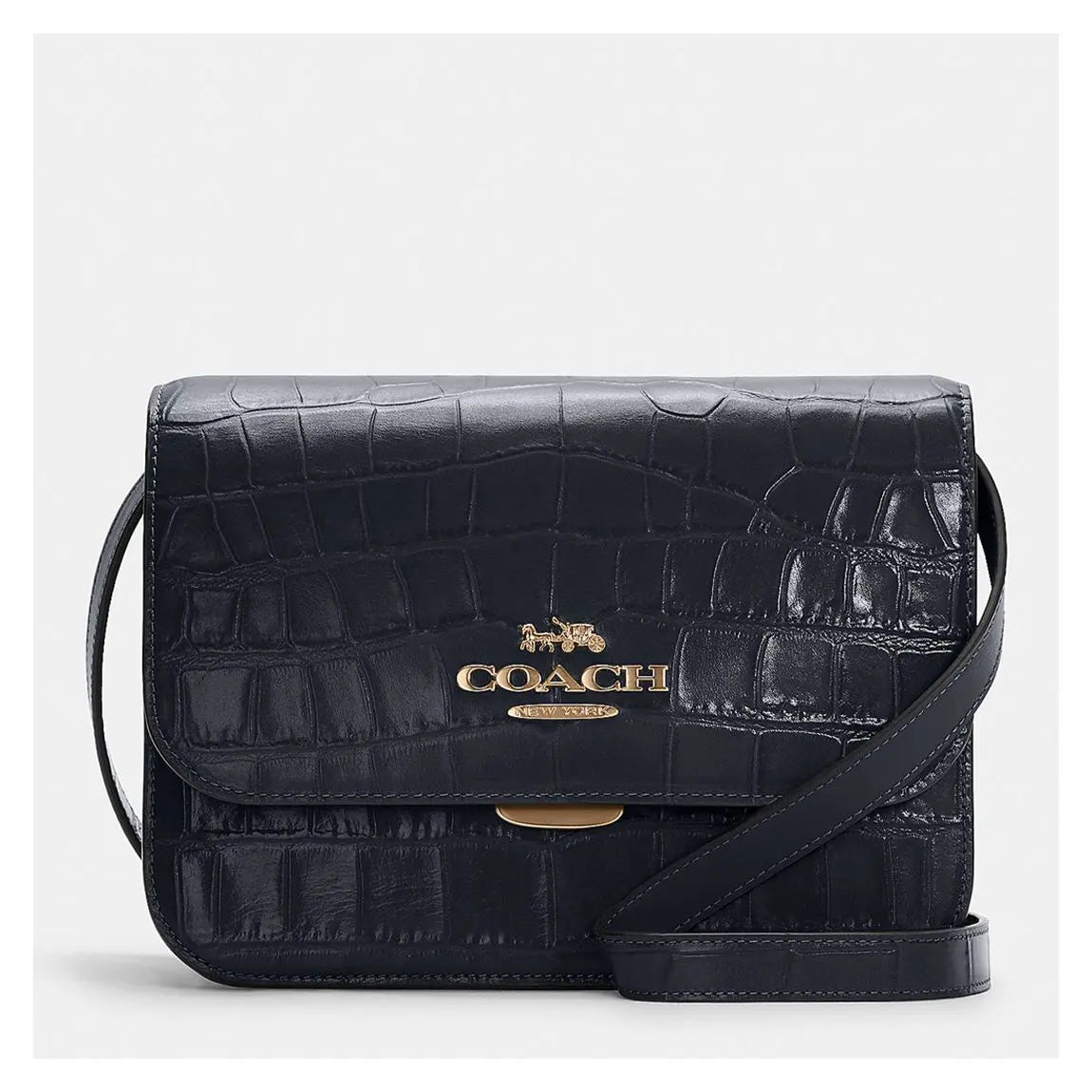 Bolsa Coach Midnight croco Flap Crossbody - Azul Marinho
