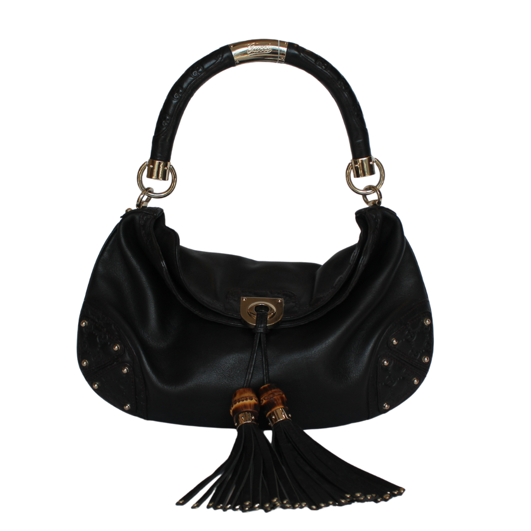 Bolsa gucci Preta bambu com Franjas