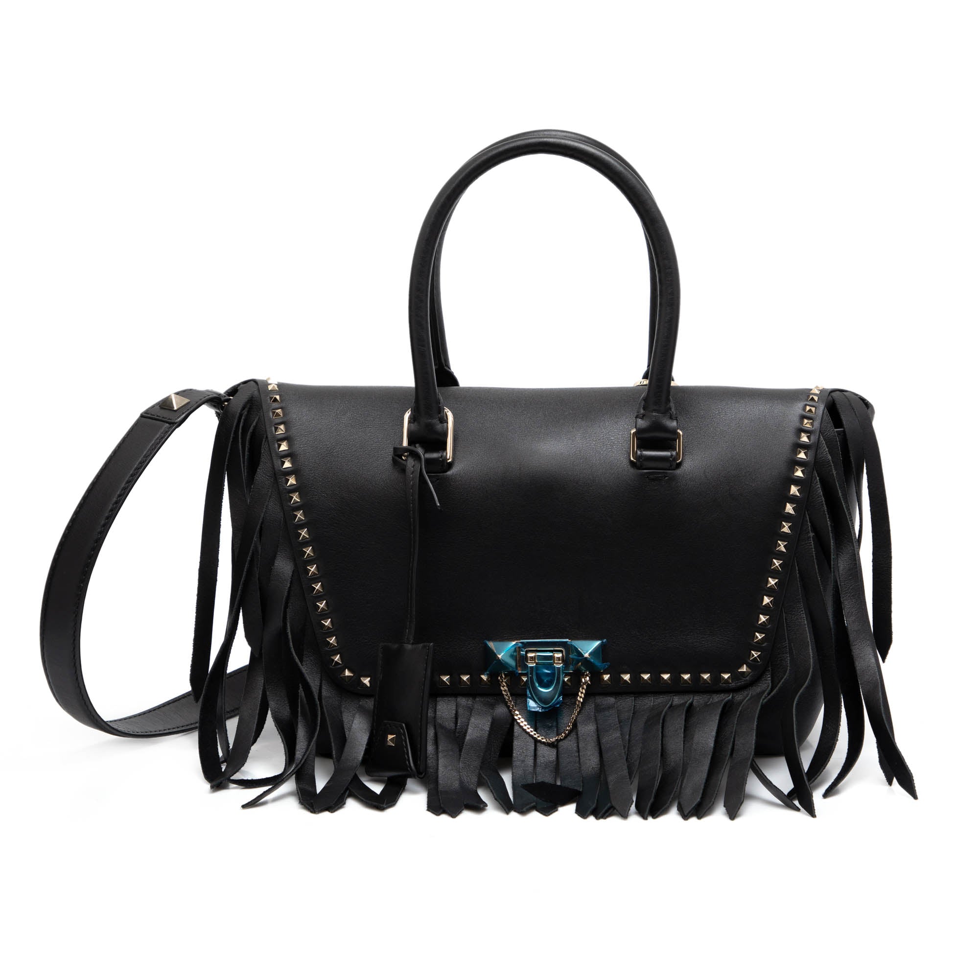 Bolsa Valentino Garavani Preta com Franjas