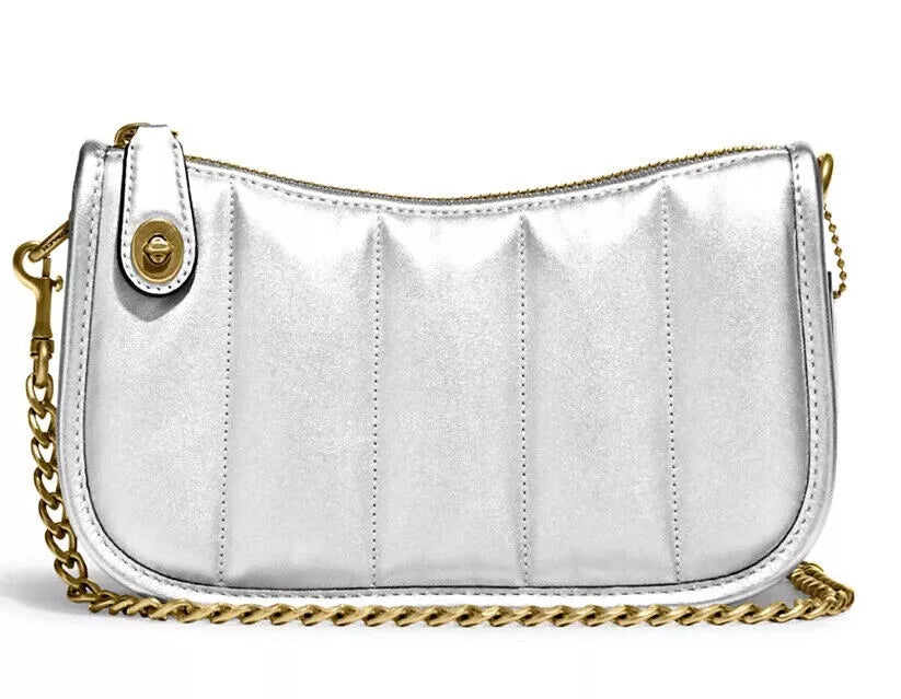 Bolsa Coach Swinger 20 embreagem de couro metálico - Prata