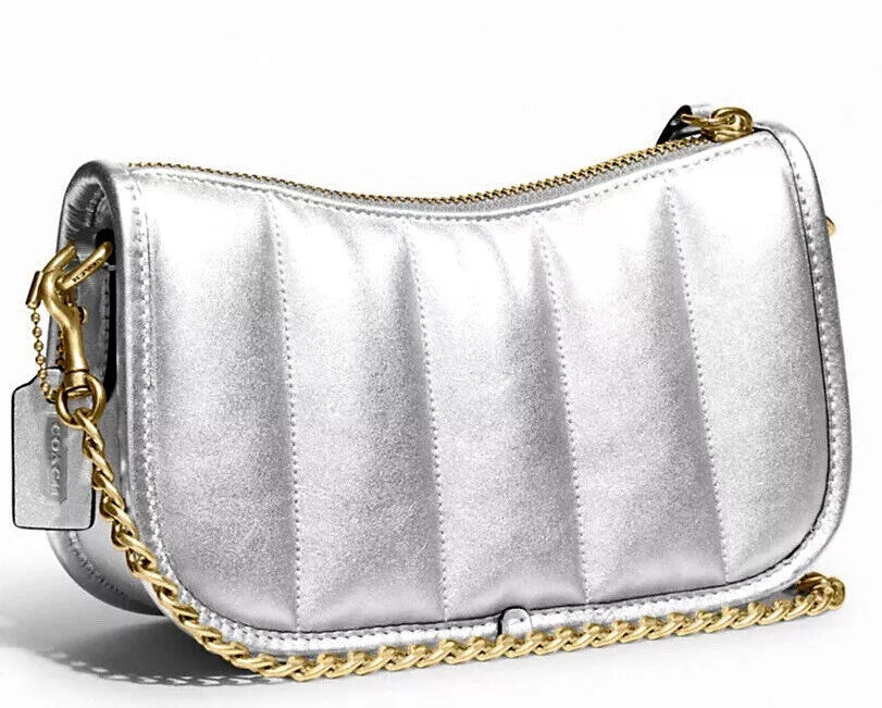 Bolsa Coach Swinger 20 embreagem de couro metálico - Prata