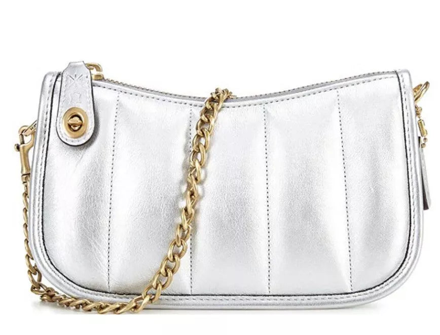 Bolsa Coach Swinger 20 embreagem de couro metálico - Prata