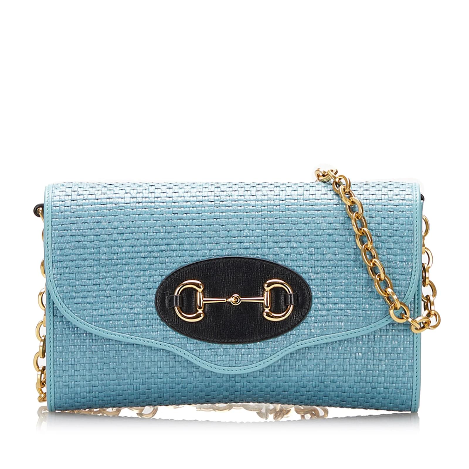 Blue Gucci Horsebit 1955 Raffia