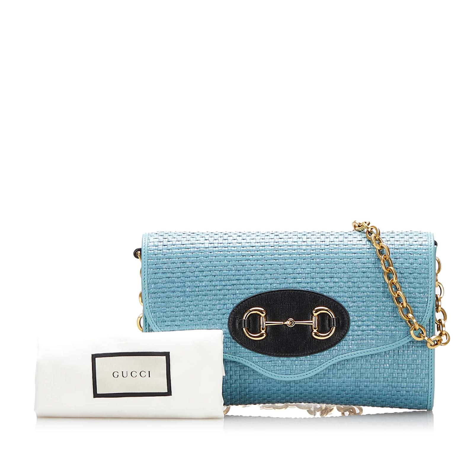 Blue Gucci Horsebit 1955 Raffia